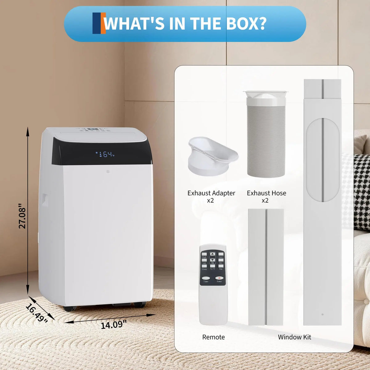 14,000 BTU Inverter Portable Air Conditioners, Dual Hose Portable AC Unit with Heat Pump, Standing Floor AC, Quiet Energy-Saving Indoor Cooling & Heating System for Large Rooms Up to 700 Sq.Ft, Remote