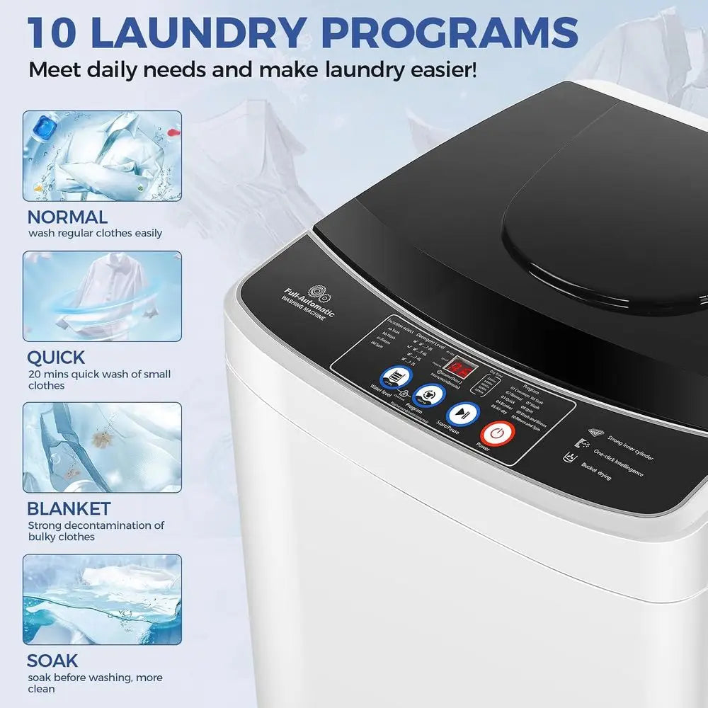 Portable Washing hine or Aparent, 20Lbs 2.8Cu.t, Drain Pump | Washer and Dryer Combo, 350w Turbo Wash, 10 Progs 8 Water Levels,