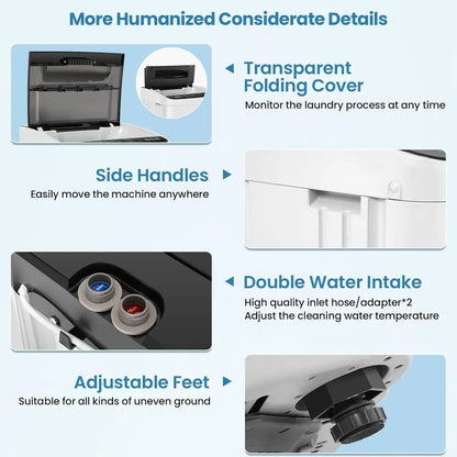 Portable Washing hine or Aparent, 20Lbs Hot Cold Water Inlet | Portable Washer Dryer Combo, Drain Pump, 3 Temp, 4 Prog4 Water Le