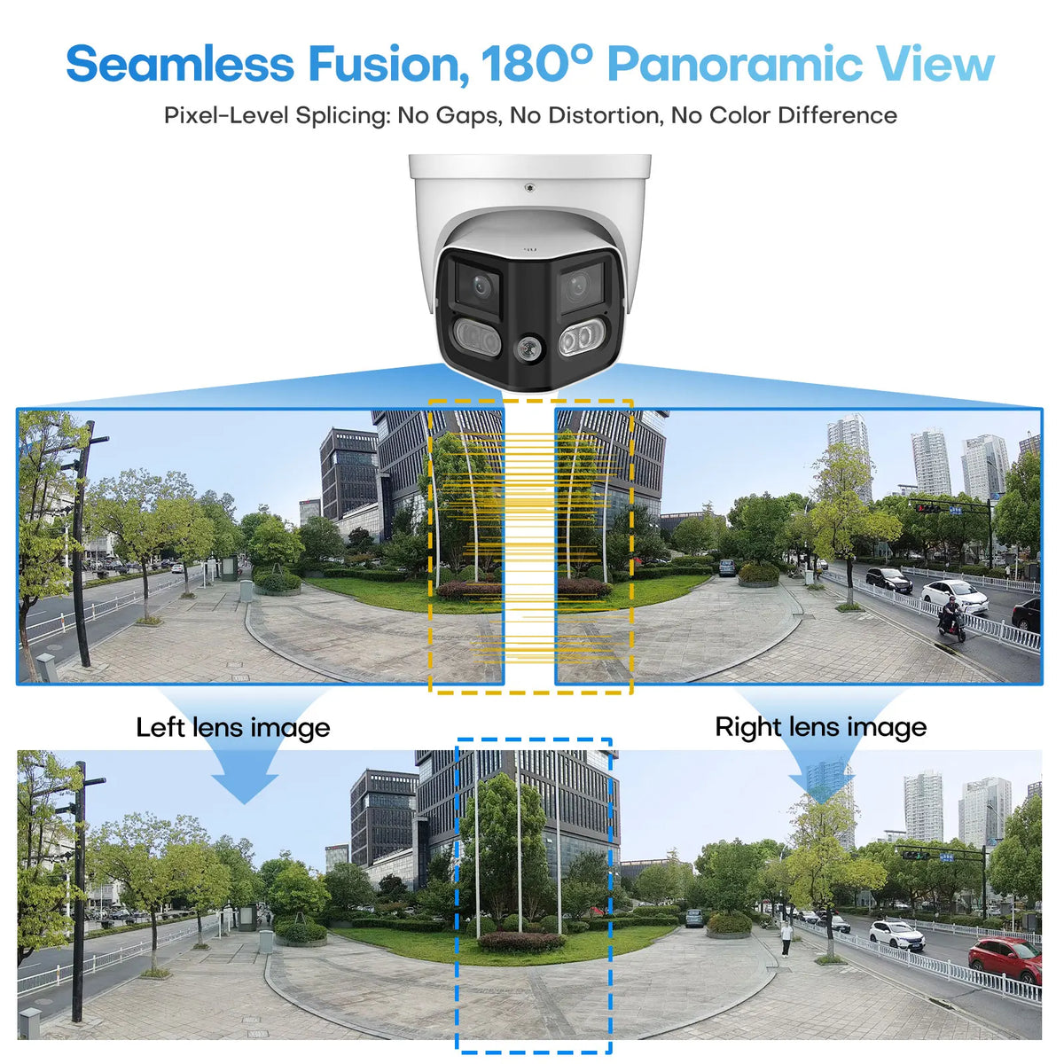 4CH 4K Outdoor Video Security IP POE Camera System 180° Dual Lens Smart Human Vehicle Detect 2 Way Talk Sound Light Alarm IVS