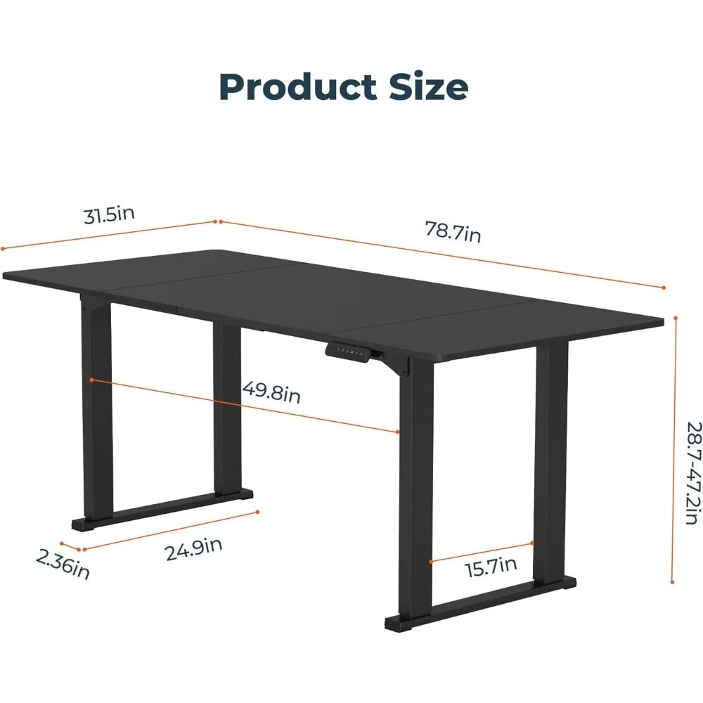 4 Legs Standing Desk, Large 79x31 Inches Electric Adjustable Height Desk with Splice Board, Stand Up Desk Home Office Computer W