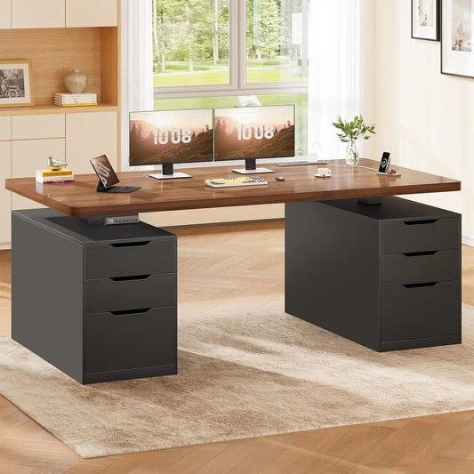 Electric Standing Desk with 6 Ders, 55" Adjustable Stand up Desk with Storage, Computer Desks with Power Outlets or Home Oice, B