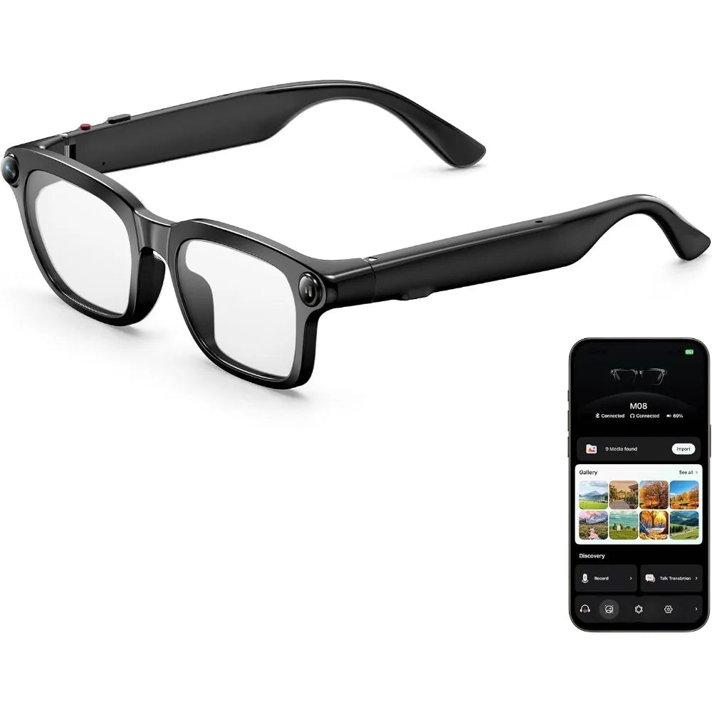 8MP Camera Smart Glasses: 1080P Video, HD Photos, Open-Ear Audio, Photochromic Lenses, AI Assistant, Translation
