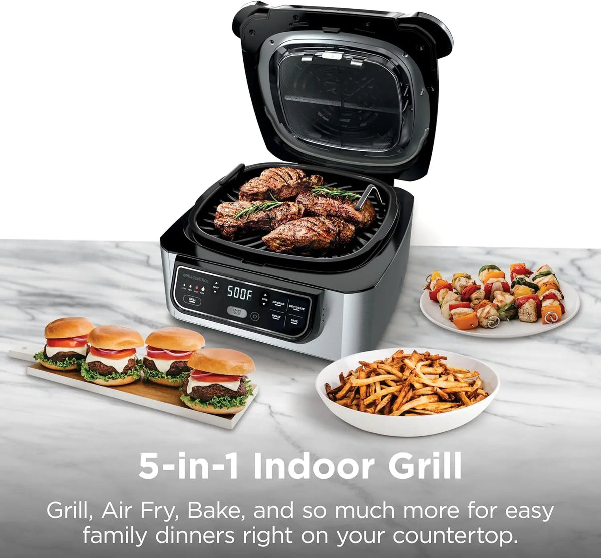 Indoor Grill & Air Fryer, 5-in-1 Multifunction: Grill, Air Fry, Roast, Bake, & Dehydrate, Cyclonic Grilling Technology, XL Capac