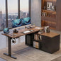 55 L-Shaped Electric Standing Desk with Drawers, Adjustable Height, 4 Memory Presets, Walnut Finish