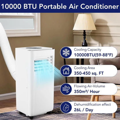 New FD 10,000 BTU Portable Air Conditioner, Cools up to 450 Sq. Ft, Dehumidifier & Fan, Remote Control & Window Kit Included, White