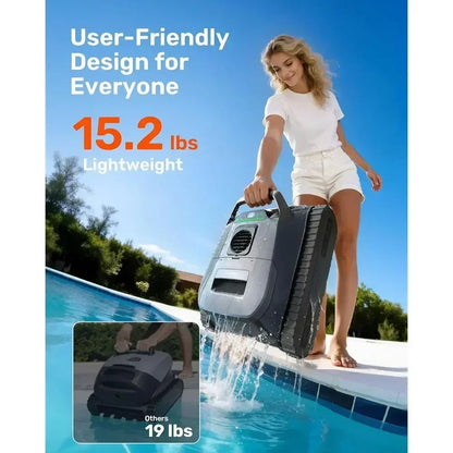 Pool Vacuum Cleaner with Wall & Waterline Cleaning, Dual Filtration, 150-200 Min Battery Life, Smart Navigation, Grey