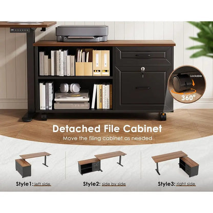 55 Inch L Shaped Electric Standing Desk with Ders & ile Cabinet Sets, Executive Sit Stand Desk, Height Adjustable Computer Desk