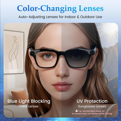 8MP Camera Smart Glasses: 1080P Video, HD Photos, Open-Ear Audio, Photochromic Lenses, AI Assistant, Translation