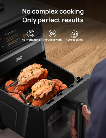 Smart Air Fryer Cooker with Probe and Water Atomizer, 6 QT, 3 Pro Cooking Modes, Cook Like an Expert with One Button Press