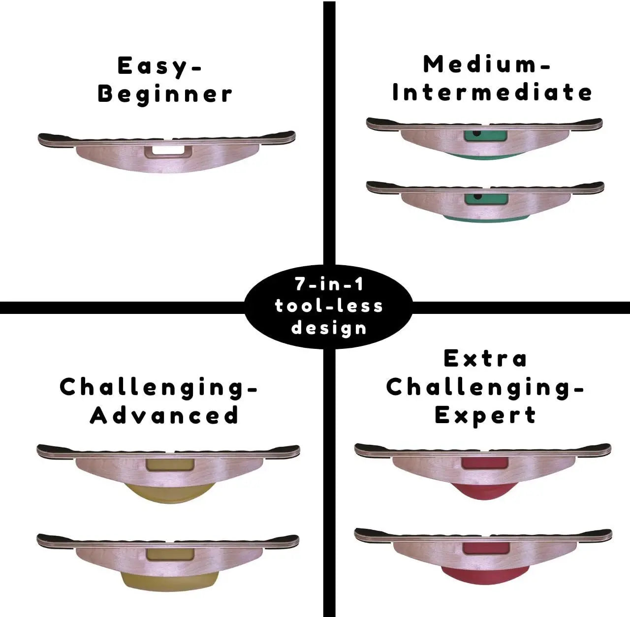 Adjustable Balance Board with 7 Levels, 25" Wide Bamboo Deck, 3 EVA Foam Modules for Surfing, Standing Desk, Yoga & Exercise