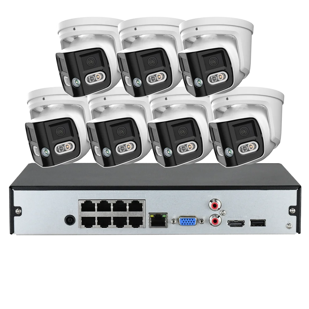180 Panoramic Dual Lens 8CH NVR IP POE CCTV Security Camera System Full Color Night Vision Outdoor Active Deterrence DMSS APP