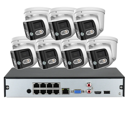 180 Panoramic Dual Lens 8CH NVR IP POE CCTV Security Camera System Full Color Night Vision Outdoor Active Deterrence DMSS APP
