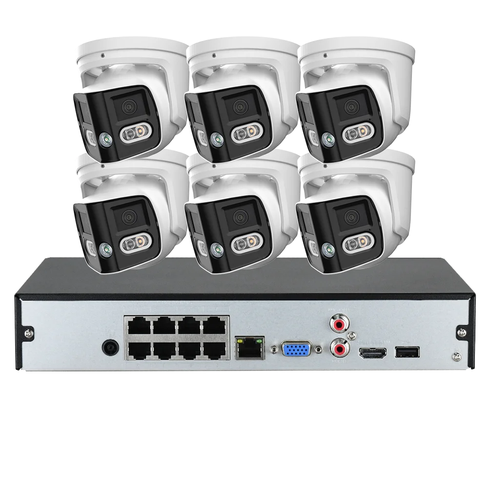 180 Panoramic Dual Lens 8CH NVR IP POE CCTV Security Camera System Full Color Night Vision Outdoor Active Deterrence DMSS APP