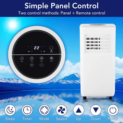 New FD 10,000 BTU Portable Air Conditioner, Cools up to 450 Sq. Ft, Dehumidifier & Fan, Remote Control & Window Kit Included, White