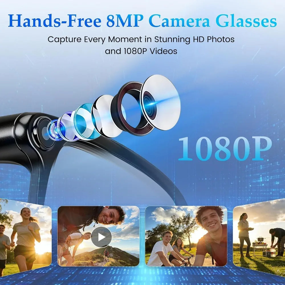 8MP Camera Smart Glasses: 1080P Video, HD Photos, Open-Ear Audio, Photochromic Lenses, AI Assistant, Translation
