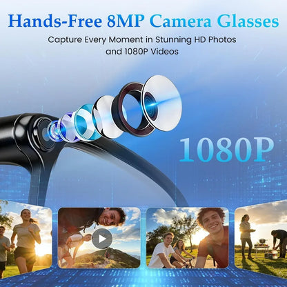8MP Camera Smart Glasses: 1080P Video, HD Photos, Open-Ear Audio, Photochromic Lenses, AI Assistant, Translation
