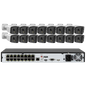 16ch POE NVR Dual-Lens Security Camera 180° Panorama Turret Color Night Vision Human/Vehicle IP67 H.265 Surveillance 2 Way Voice