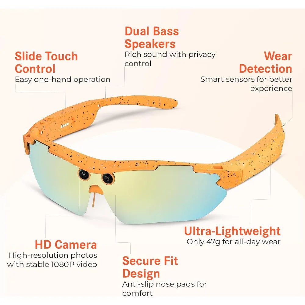 AI-Enabled Smart Glasses with 8MP Camera, 1080P Video, Multi-Language Translation, Dual Mic, WiFi Sports Sunglasses