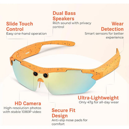 AI-Enabled Smart Glasses with 8MP Camera, 1080P Video, Multi-Language Translation, Dual Mic, WiFi Sports Sunglasses