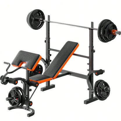 Large Fitness Equipment Bench Press Set With Leg Extension, 6 In 1 Weight Bench For Home Gym, Adjustable Workout Bench With Rack & Preacher Pad, Full Body Flat Incline Bench For Weight Lifting