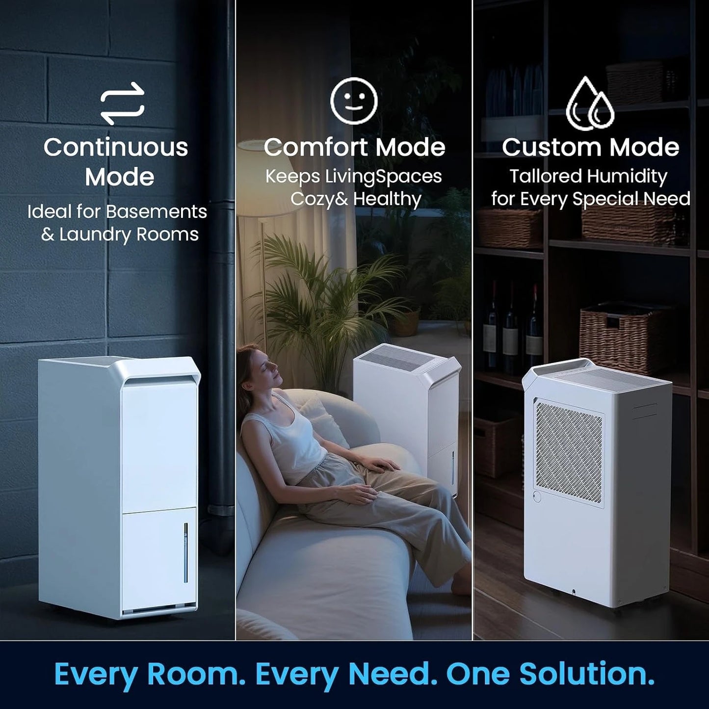 2500 Sq.Ft Dehumidifier,   Max 34 Pint/D Dehumidifier,with Drain Hose, Intelligent Humidity Control