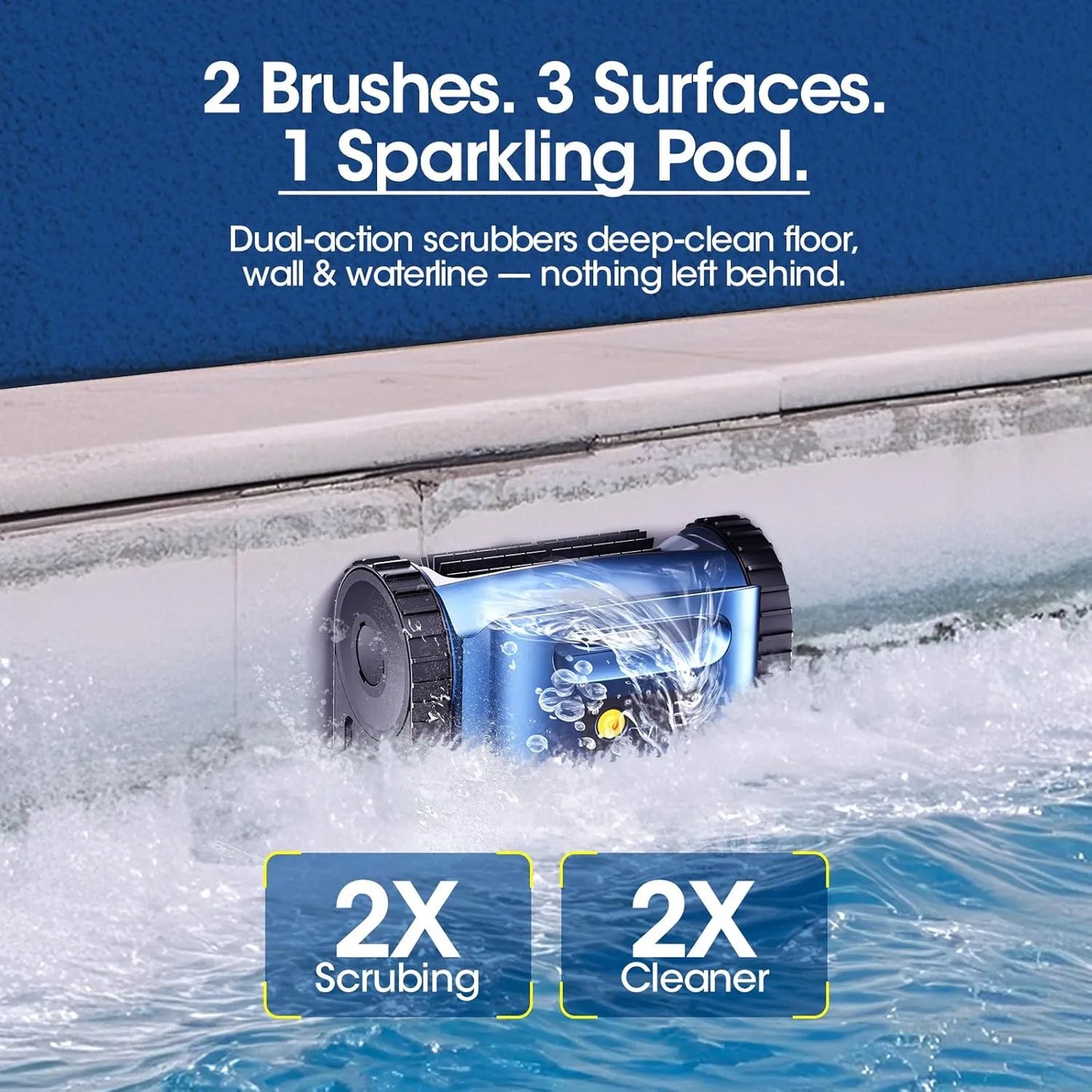 Cordless Robotic Pool Cleaner, 180Min Runtime, Dual Motors, 7800mAh Batter