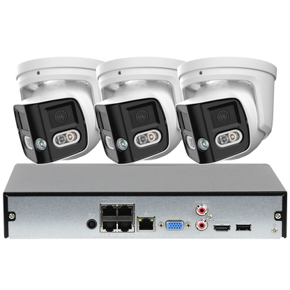 4CH 4K Outdoor Video Security IP POE Camera System 180° Dual Lens Smart Human Vehicle Detect 2 Way Talk Sound Light Alarm IVS