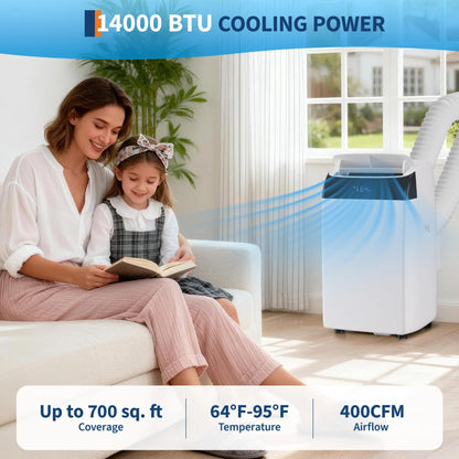 14,000 BTU Inverter Portable Air Conditioners, Dual Hose Portable AC Unit with Heat Pump, Standing Floor AC, Quiet Energy-Saving Indoor Cooling & Heating System for Large Rooms Up to 700 Sq.Ft, Remote