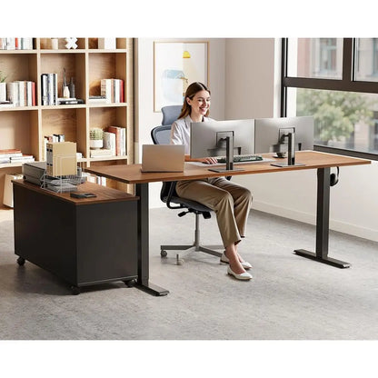 55 Inch L Shaped Electric Standing Desk with Ders & ile Cabinet Sets, Executive Sit Stand Desk, Height Adjustable Computer Desk