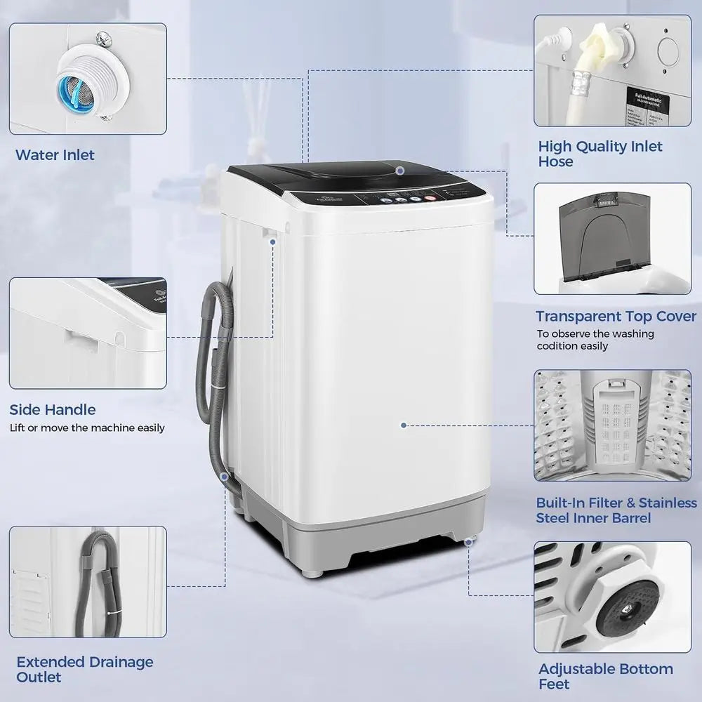 Portable Washing hine or Aparent, 20Lbs 2.8Cu.t, Drain Pump | Washer and Dryer Combo, 350w Turbo Wash, 10 Progs 8 Water Levels,