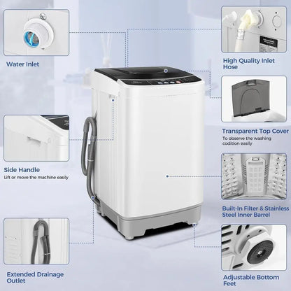 Portable Washing hine or Aparent, 20Lbs 2.8Cu.t, Drain Pump | Washer and Dryer Combo, 350w Turbo Wash, 10 Progs 8 Water Levels,
