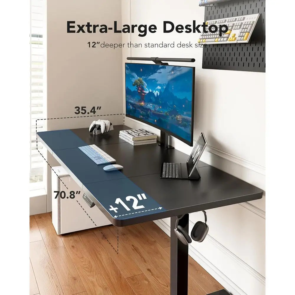 Electric Standing Desk, 71 x 35 inch Large Height Adjustable Table, Powerul BrushlMotor, 4 Memory Preset, Sit Stand Up Desk, Hom