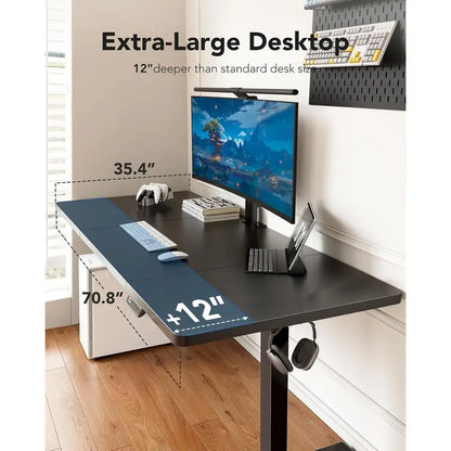Electric Standing Desk, 71 x 35 inch Large Height Adjustable Table, Powerul BrushlMotor, 4 Memory Preset, Sit Stand Up Desk, Hom