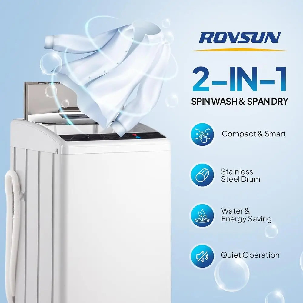 25LBS Portable Washing hine, ull-Automatic Electric Laundry hine with StainlSteel Drum, Compact Washer and Spin Dryer Combo with