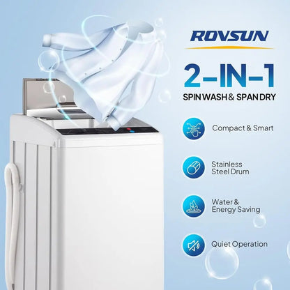 25LBS Portable Washing hine, ull-Automatic Electric Laundry hine with StainlSteel Drum, Compact Washer and Spin Dryer Combo with