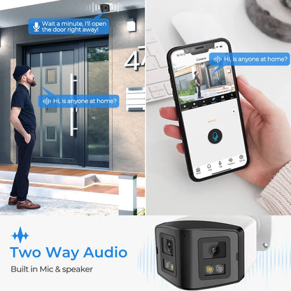 16ch POE NVR Dual-Lens Security Camera 180° Panorama Turret Color Night Vision Human/Vehicle IP67 H.265 Surveillance 2 Way Voice