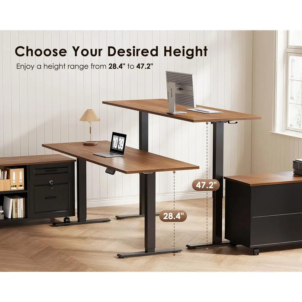 55 Inch L Shaped Electric Standing Desk with Ders & ile Cabinet Sets, Executive Sit Stand Desk, Height Adjustable Computer Desk