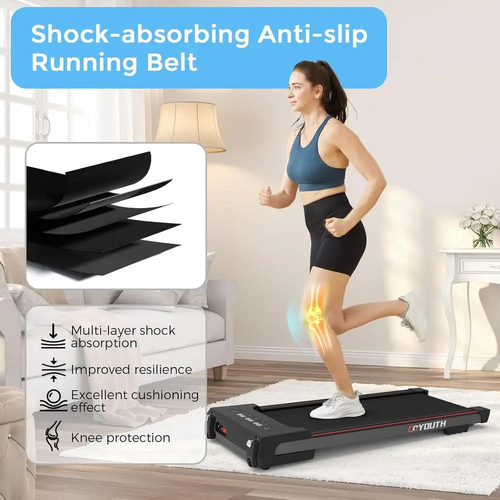 Compact Wide Belt Treadmill: 2.25HP, 300 lbs Capacity, Shock-Absorbing, with Remote Control