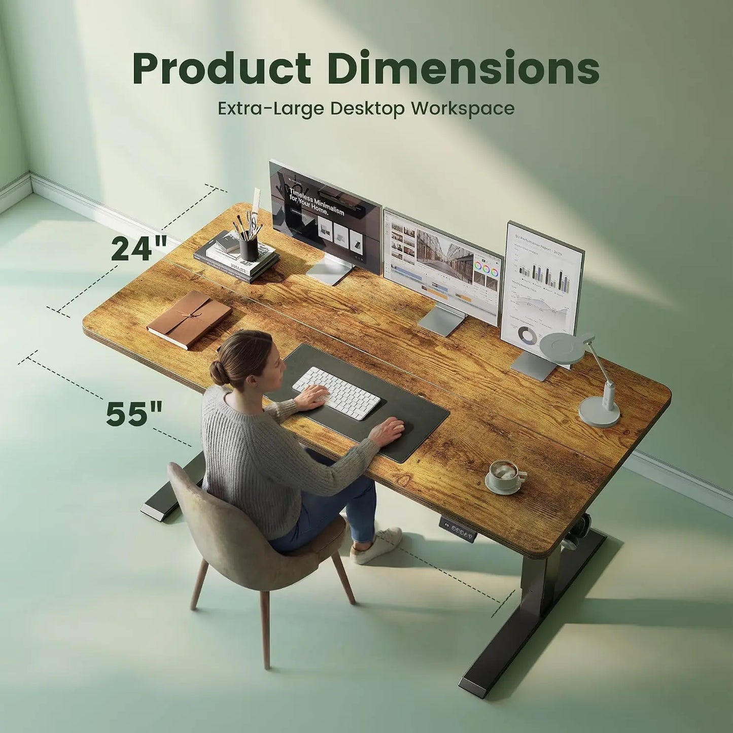 Standing Desk, 55 x 24 Inches Electric Height Adjustable Computer Desk, Sit Stand up Home Office Desk with Memory, Customized