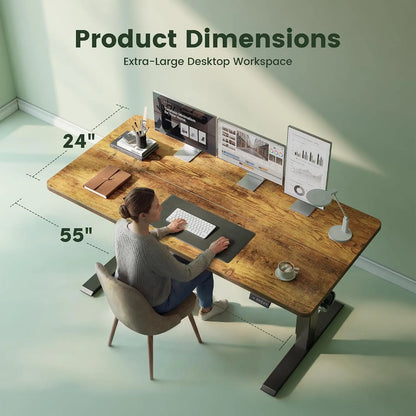 Standing Desk, 55 x 24 Inches Electric Height Adjustable Computer Desk, Sit Stand up Home Office Desk with Memory, Customized