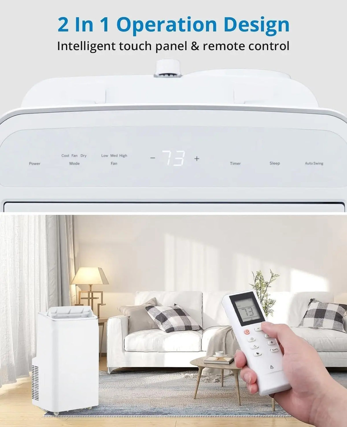 12000 BTU Portable Air Conditioner Free Standing AC Unit With Remote Control Dehumidifier Fan Auto Swing And Smart Sleep Mode Quiet Operation For Rooms Up To 500 Sq Ft White