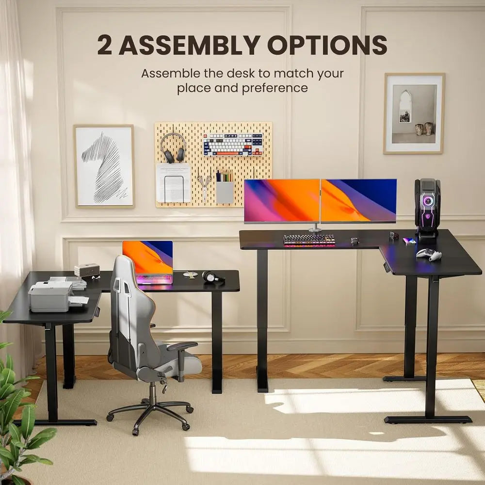 L Shaped Standing Desk, 63"x55" Electric Adjustable Height Sit Stand up Desk, Ergonomic Large Computer Table, Let & Right Interc