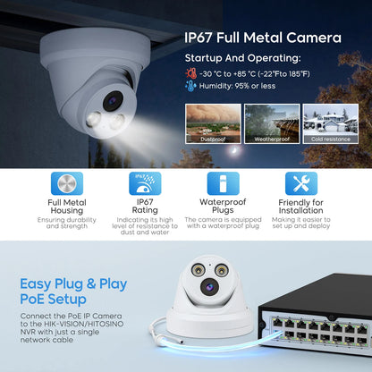 16CH 4K NVR Kit H.265 AI In/Outdoor Turret Security Camera System 8MP POE IP Camera Video Surveillance Set MIC Full Color Night
