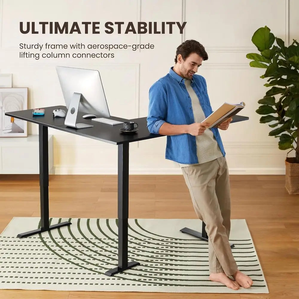 L Shaped Standing Desk, 63"x55" Electric Adjustable Height Sit Stand up Desk, Ergonomic Large Computer Table, Let & Right Interc