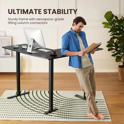 L Shaped Standing Desk, 63"x55" Electric Adjustable Height Sit Stand up Desk, Ergonomic Large Computer Table, Let & Right Interc