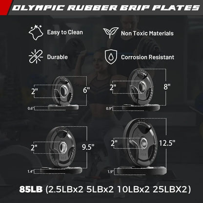 Barbell Weight Set - 4FT Barbell with 85LB Weight Plates, Weightlifting Equipment for Squats,Curls,Deadlifts,Presses,Hip Thrusts