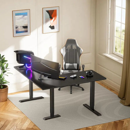 L Shaped Standing Desk, 63"x55" Electric Adjustable Height Sit Stand up Desk, Ergonomic Large Computer Table, Let & Right Interc