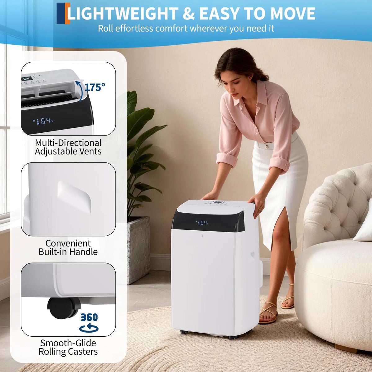 14,000 BTU Inverter Portable Air Conditioners, Dual Hose Portable AC Unit with Heat Pump, Standing Floor AC, Quiet Energy-Saving Indoor Cooling & Heating System for Large Rooms Up to 700 Sq.Ft, Remote