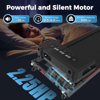 Compact Wide Belt Treadmill: 2.25HP, 300 lbs Capacity, Shock-Absorbing, with Remote Control